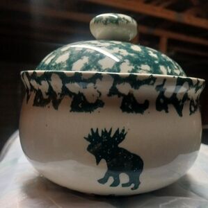 Artisan Ceramic Moose Design Bowl with Lid